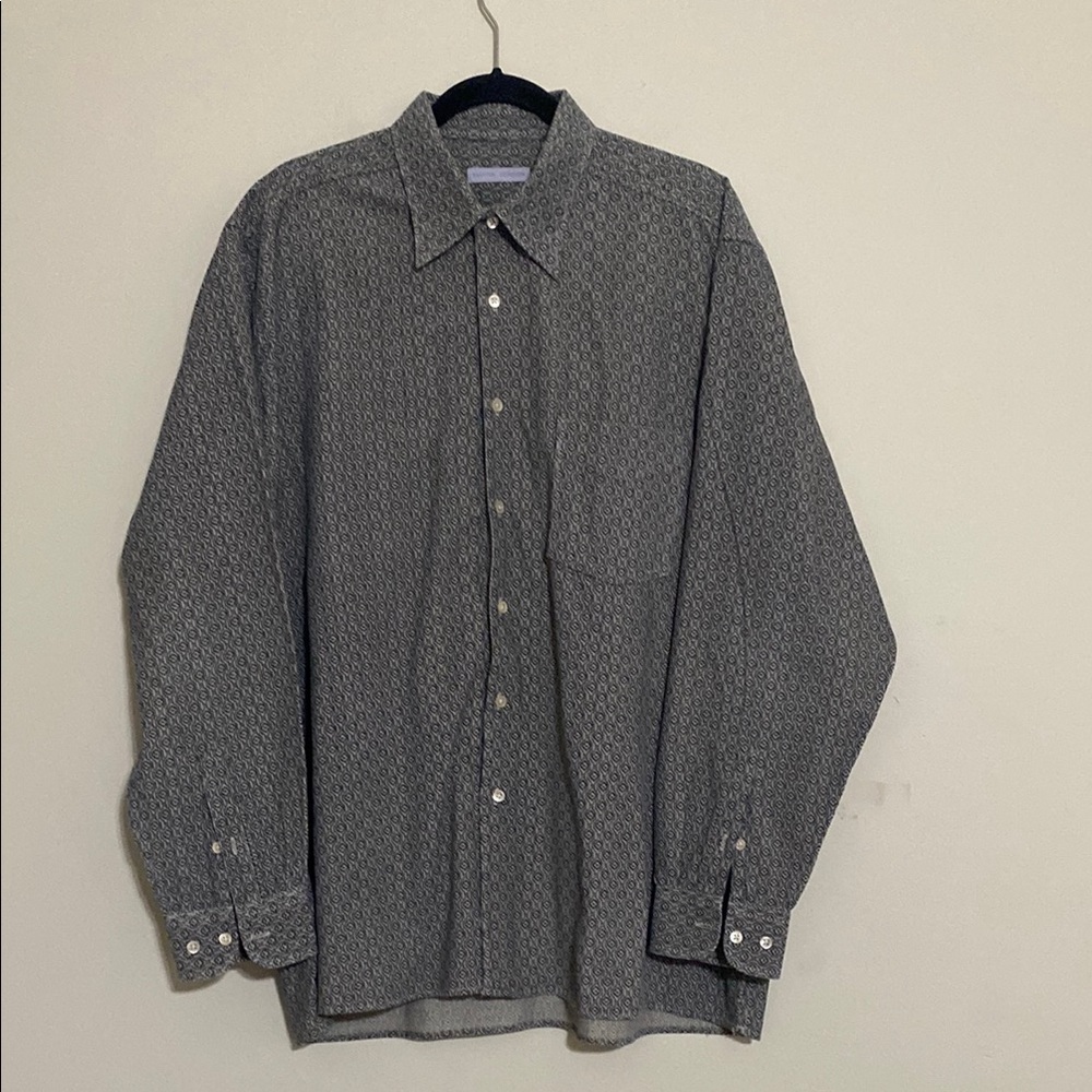Martin Gordon Men's Gray Patterned Shirt corduroy L button up casual office Y2K